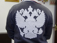  Машинная вышивка Герб РФ в технике Трапунто