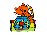 Машинная вышивка на крое кот с аквариумом